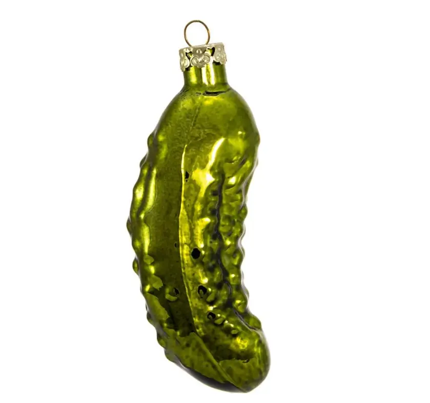 Kurt Adler 4-in Religious Handblown Glass Pickle Ornament, Irregular Classic Look Green Holiday Christmas Tree Hanger for Home & Party Decorations, Hanging Loop