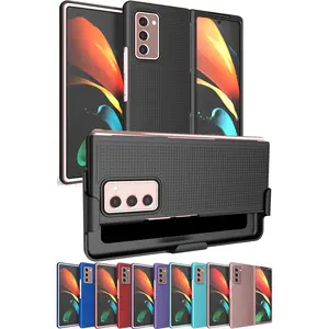 Case with Clip for Galaxy Z Fold 2, Nakedcellphone Grid Texture Slim Hard Cover and Custom Belt Hip Holster Holder View Stand Combo for Samsung Galaxy Z Fold 2 5G Phone (SM-F916)