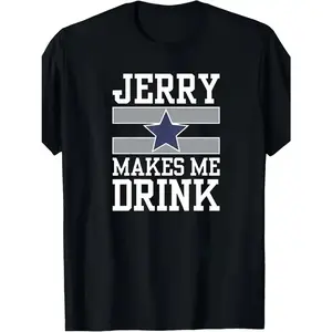 Men's "Jerry Makes Me Drink" Graphic T-Shirt - 100% Cotton Short Sleeve Crew Neck Tee with Bold White Print & Star Design - Casual & Party Wear for Birthdays, Holidays, Sports - Machine Washable Gift for Friends