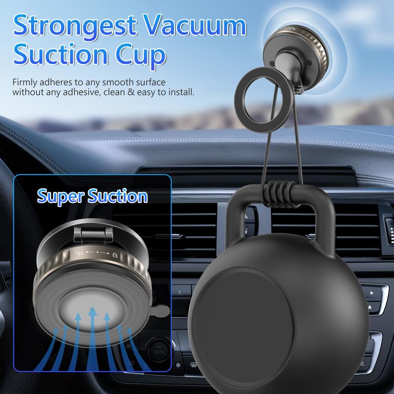 Universal Magnetic Car Phone Holder - Strong Vacuum Suction Cup Mount for All Smartphones & Vehicles | Foldable Design Works on Dashboard, Gym & Bathroom Mirrors