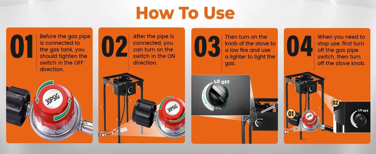 GEEKHOM Propane 3 Burner Camp Stove Outdoor High Pressure Propane 2 Burner Adjustable PSI Regulator and Steel Braided Hose With Removable Legs