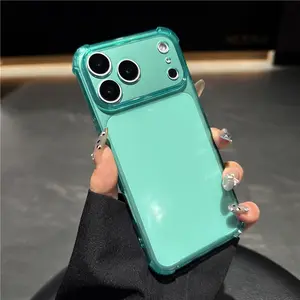 Simple Four-Corner Shockproof Semi-Transparent Full-Coverage Phone Case for iPhone 17 Pro Max 16 15 14 Pro Max Women's Model Solid Color Material