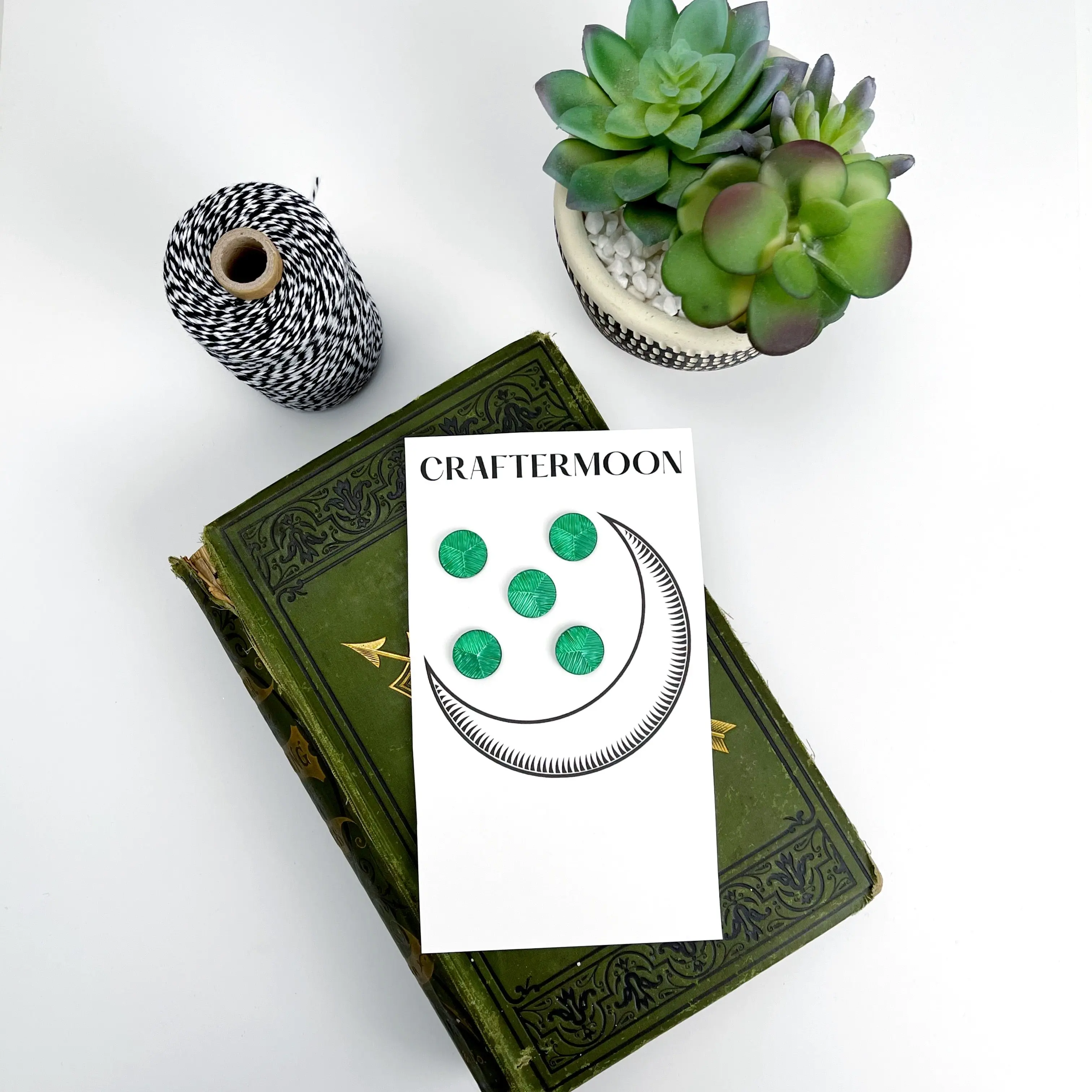 Vintage Green Faceted Buttons Set of 5