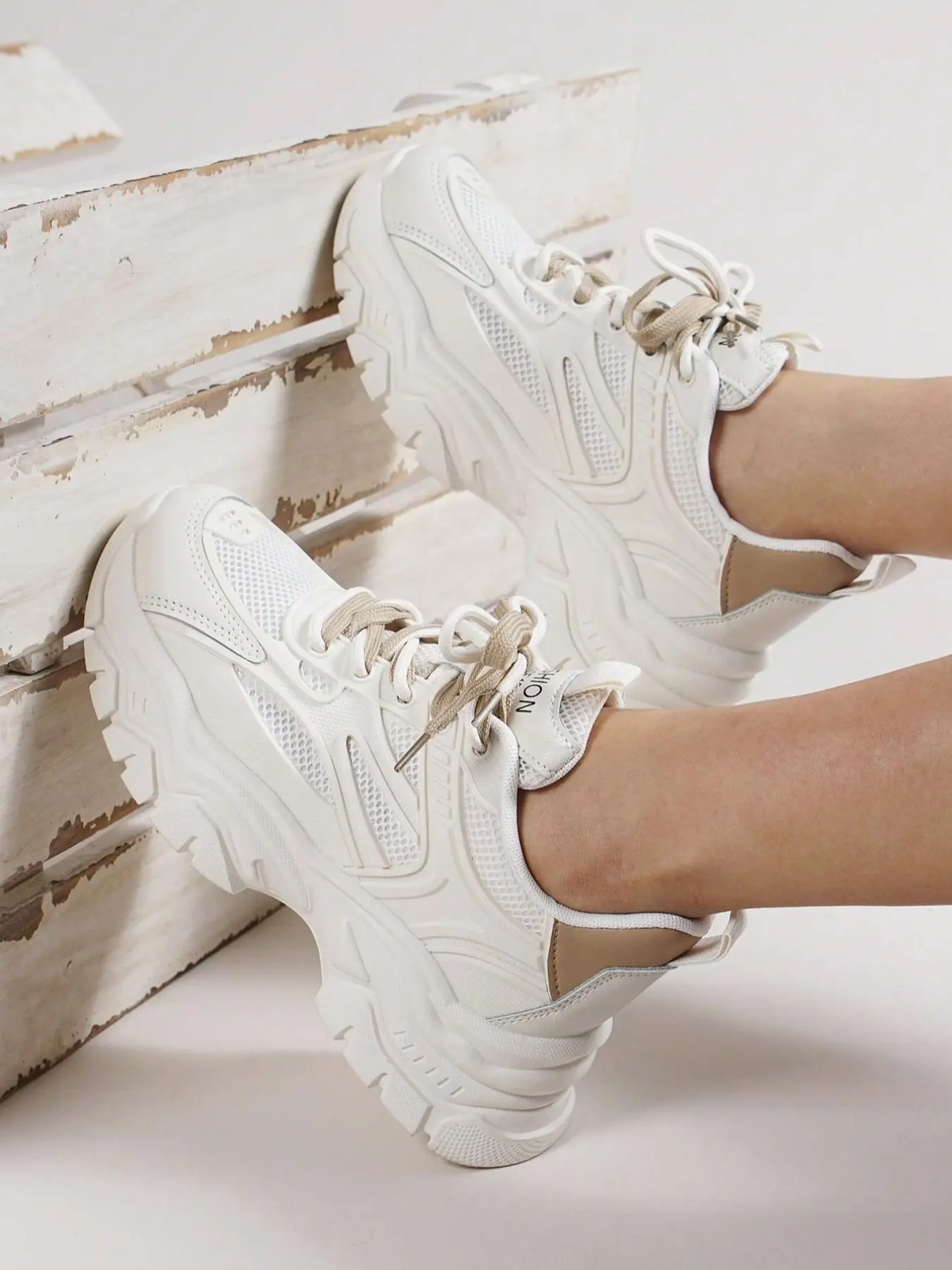 Women's Fashionable Breathable Mesh Chunky Sole Sneakers, Casual Comfortable Sports Shoes for Daily Wear, Perfect for Students and Outdoor Sports, Mesh Fabric Sneakers, Thick Sole Sneaker, Thick Soled Sneakers