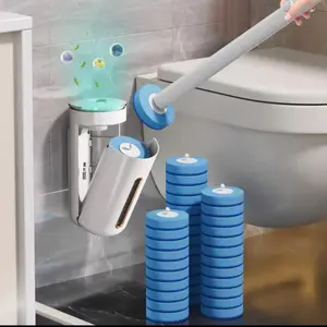 Wall-mounted disposable toilet brush - Ergonomically designed handle, no bending required for hygiene, adhesive installation for space-saving, replaceable brush heads suitable for both home and commercial use plunger set tiktok household items