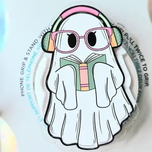 Cute Ghost PopSocket, Book Lover Ghost Phone Grip, Spooky Cute Aesthetic Phone Stand, Halloween Ghost PopGrip  Reading Ghost Gift