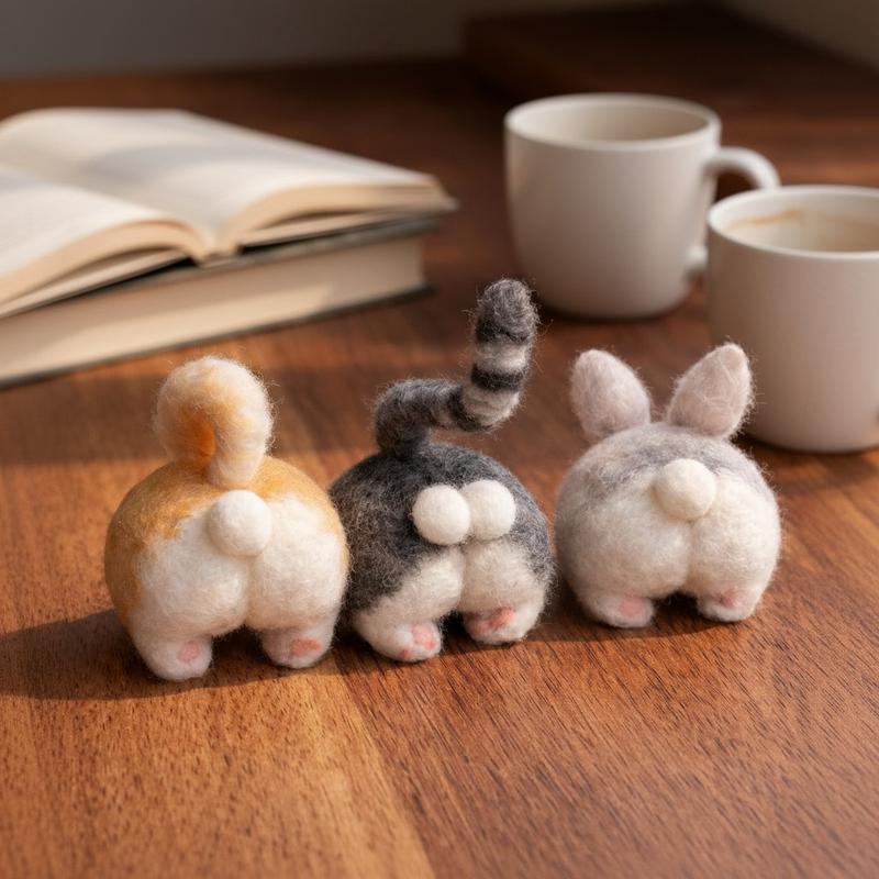3Pcs Animal Needle Felting Kit, Felting kits for Beginners adult with Step-by-Step Video Tutorials, Animal Buttocks DIY Felting Kit, Cute Funny Home Decorative Ornaments, Handmade Gifts, Birthday Valentine's Day and Christmas Gifts