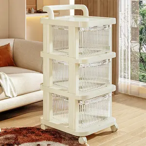 3/4 Layer Rolling Storage Cart, Mobile Organizer Cabinet on Wheels with Brakes, Multi-functional large capacity storage cabinet, Suitable for all rooms
