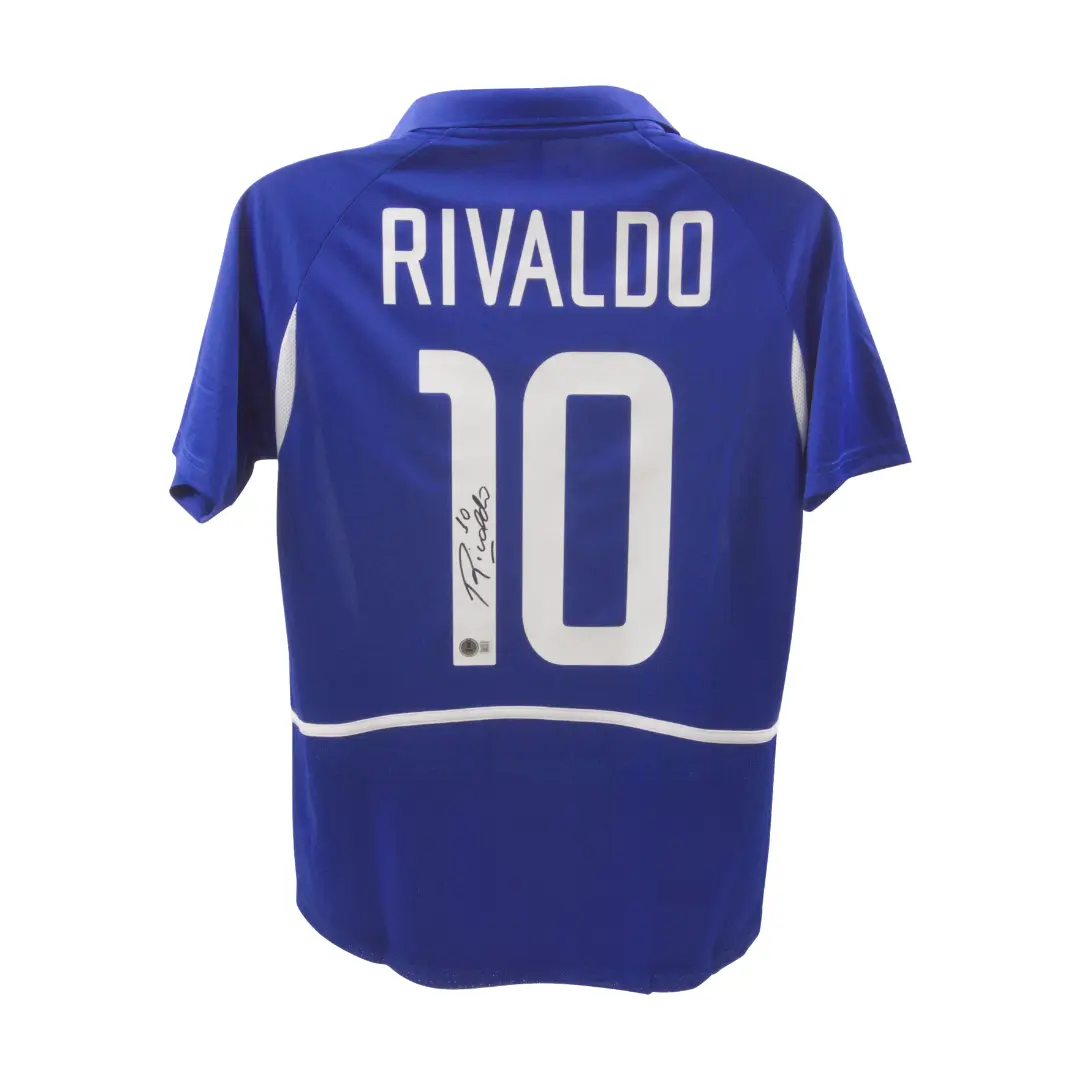 Rivaldo Signed Brazil Soccer Jersey with Beckett COA