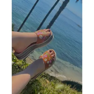 Floral & Butterfly Embroidered Leather Platform Huaraches