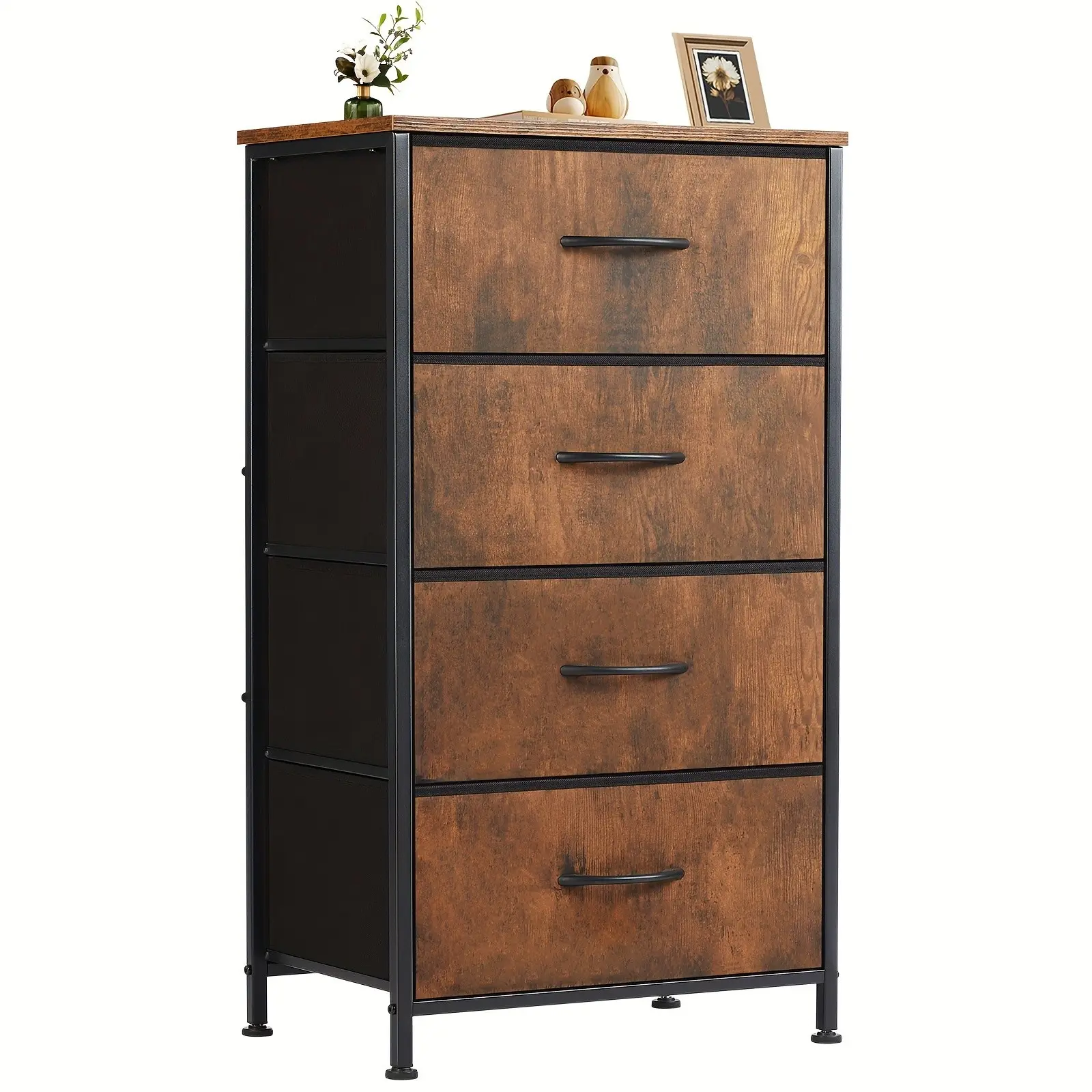 Dresser For Bedroom, Storage Drawers, Skinny Fabric Storage Tower With 2/4 Drawers, Tower Organizer Unit, Chest Of Drawers With Wooden Top For Closet, Laundry, Entryway