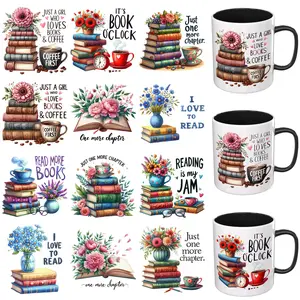 12PCS UV DTF Cup Wrap Stickers, Books Quotes Rub on Transfers for Crafts, Permanent DIY Transfer Decals for 16oz Libbey Glass Cans, Mugs, Candles, Notebooks and Flower Pots, Easy to Apply Art Stickers