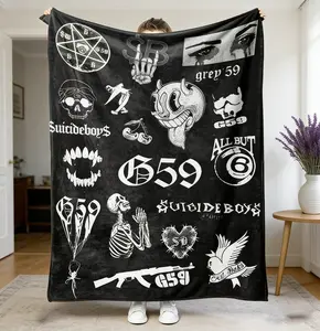 Suicideboys G59 Records Collage Fleece Blanket Hip Hop Rap Themed Ultra Soft Cozy Warm Throw Blanket Iconic Suicideboy Grey59 Graphics Living Room Couch Bed Decor Gift Birthday Christmas For Fans Men Boys Her