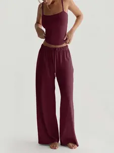 2026 Summer European and American style tank top, cropped top, long pants, casual wide-leg pants, casual style women's outfit, Womenswear, Fitted