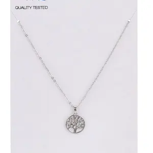 Time Of True Adult Women’s Silver Tone Tree Of Life Crystal Metal Pendant Neckla