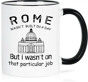 BNB Christmas Gifts - Rome Wasn't Built in a Day Funny 11oz Coffee Mugs, Construction Workers Ceramic Mug Gifts, Reusable And Microwave Safe Coffee Cup, Christmas Birthday Gifts for Husband Son Workmate Boss, Drinkware Cup For Kitchenware