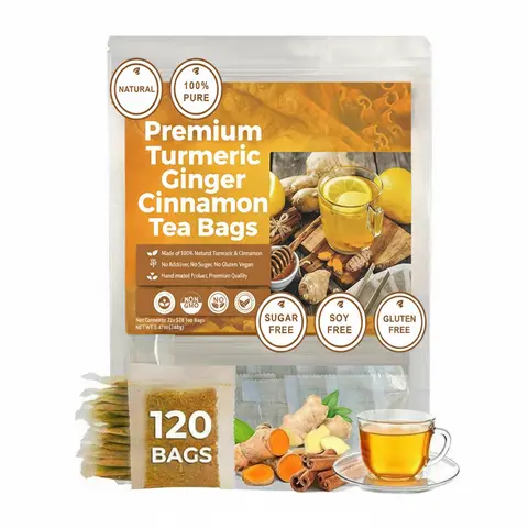 Turmeric Ginger Cinnamon Tea – 120 Handmade Eco Bags | Caffeine-Free, Sugar-Free, Vegan