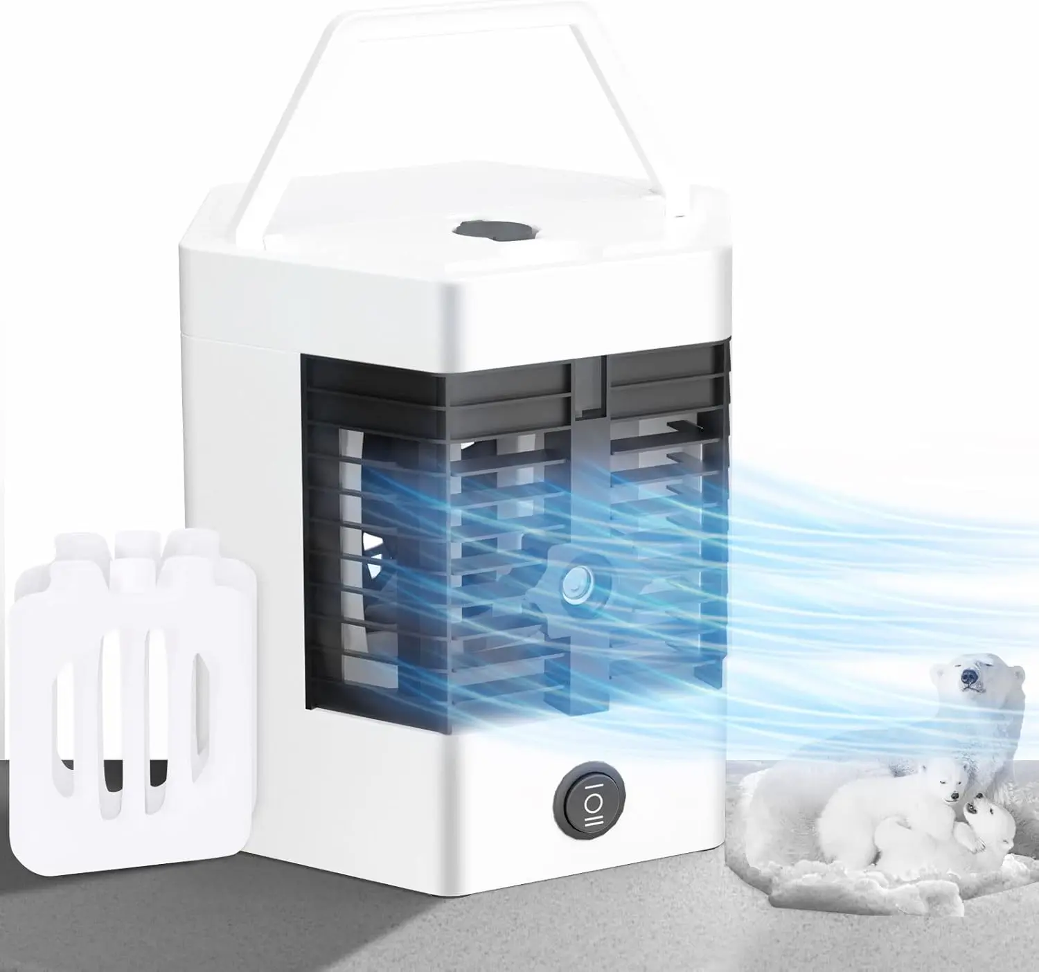 3-in-1 Portable Air Cooler Fan with Cooling+Humidify Function, Adjustable Modes, Double Tank, Small Unit Fan for Bedroom, Mini Desktop Home Appliance for Personal Use