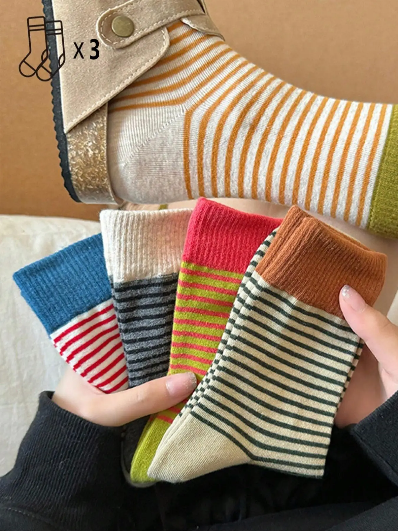 Women's Striped Crew Socks, Casual Fitted Design, Breathable Comfort Fit, Perfect for Daily Wear & Sports, Random Color Delivery, Breathable Comfy Socks