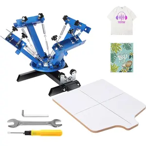VEVOR 4 Color 1 Station Screen Printing Machine, 21.2x17.7in/ 54x45cm Screen Printing Press 360 Rotable Silk, Double-Layer Positioning Pallet for T-Shirt Printing