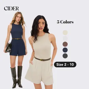 Cider [5 colors, size 2-10] Round Neckline Pocket Romper With Belt