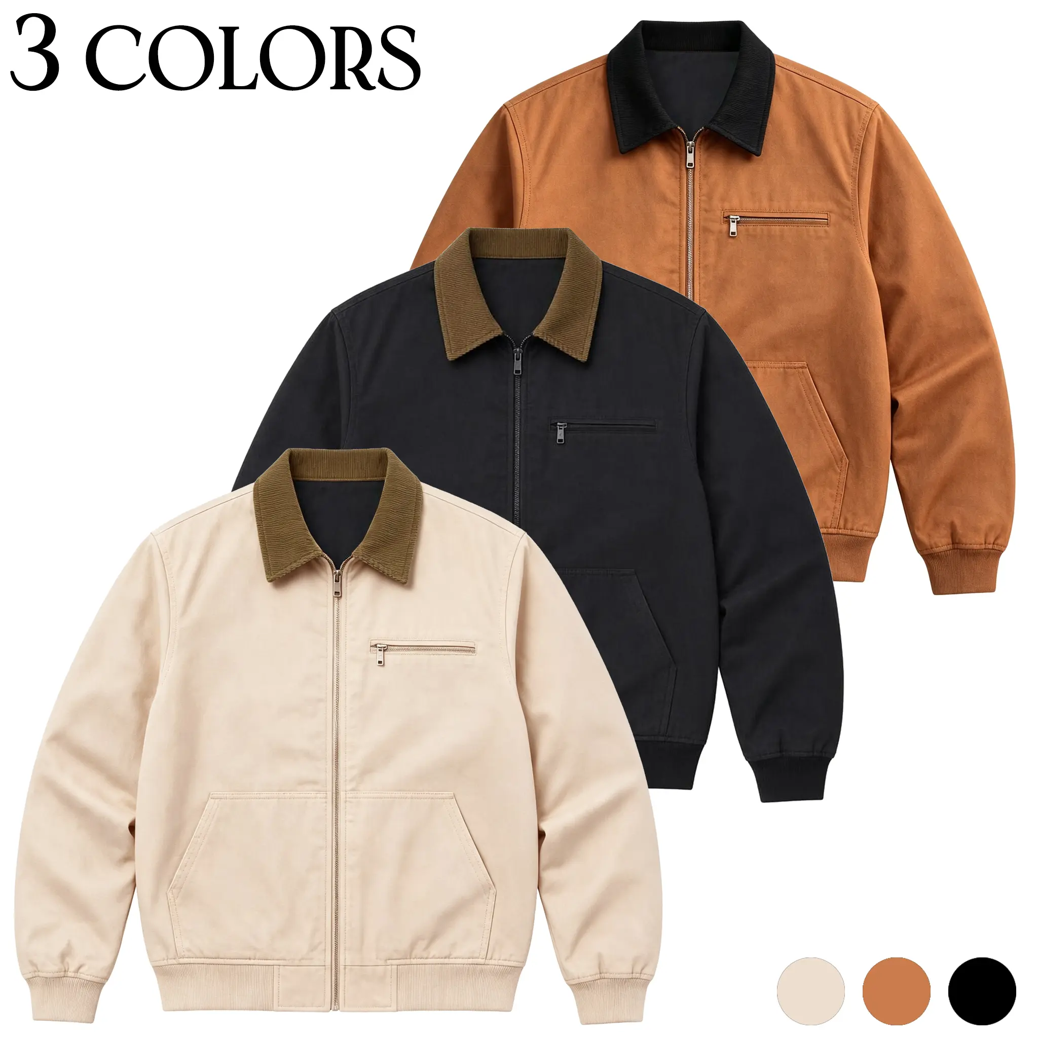 Light retro workwear zip-up jacket with a turn-down collar and layered pocket layout, effectively meeting storage needs for carrying personal items and easily adapting to various outfits for different occasions.