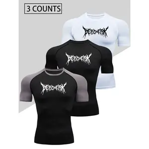 3 Men's Quick-Dry Compression T-Shirts, High-Elastic Moisture-Wicking Sports Tops, Workout Rash Guard, Breathable for Training And Casual Wear, Non-See-Through Fabric, Suitable for All Seasons, High-Stretch Material