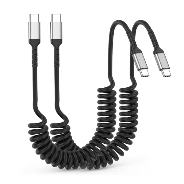 2-Pack 3FT Coiled USB C to USB C Fast Charging Cable for Car | Type C Charger Cord for iPhone 17/16/15 Series, Samsung Galaxy S23, Android Devices | Tangle-Free Spring Cable