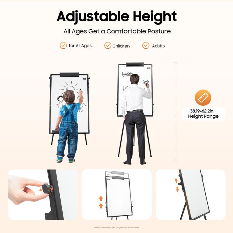 CNCEST Tripod Whiteboard Easel Adjustable Height 38-62" Magnetic Surface Dry Erase Board with 6 Magnets & Pen Tray for Classroom/Office