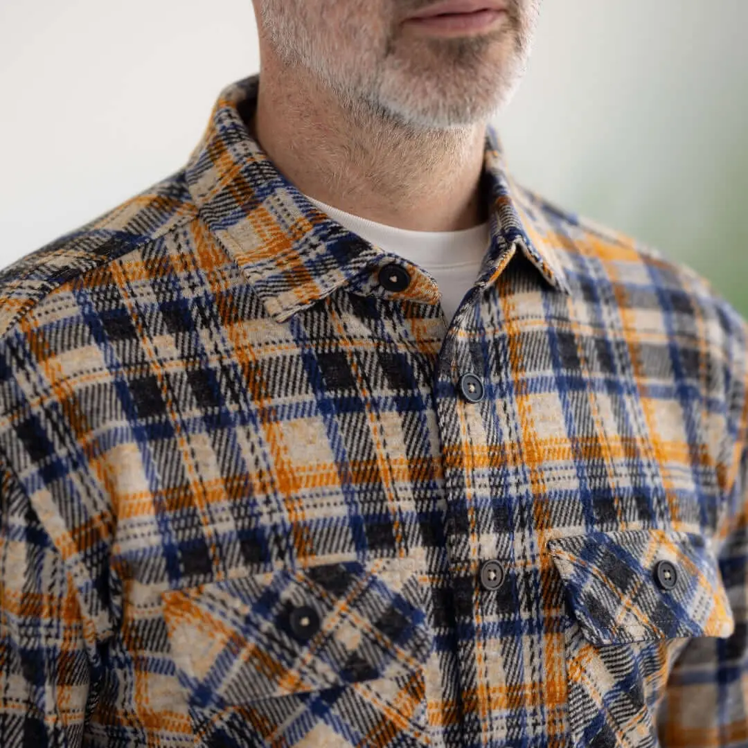 Magnetic Closure Flannel Shirt in Blue and Orange