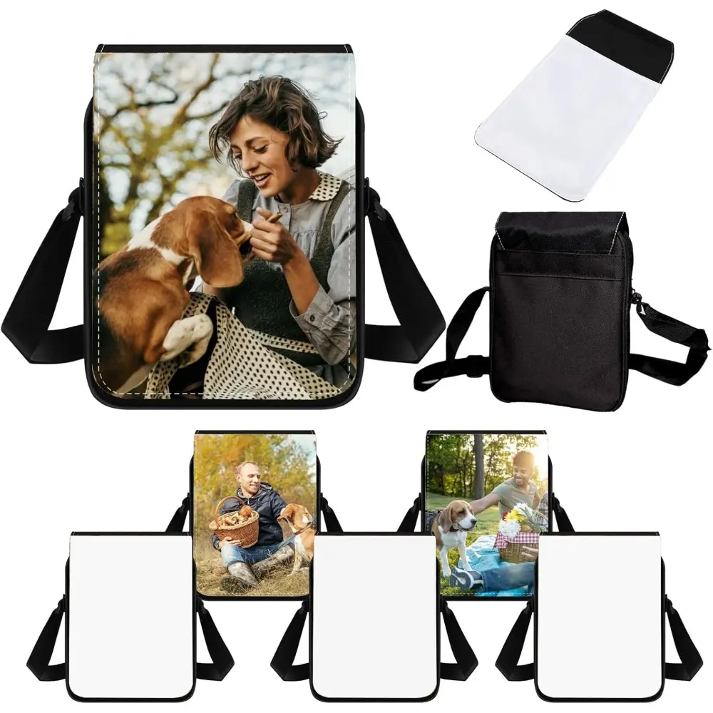 5 Pcs Sublimation Bags Blanks Sublimation Sport Bag Sublimation Shoulder Bag Sublimation Crossbody Bag DIY Sublimation Bags for Adults Children Father's Day Gifts, Black