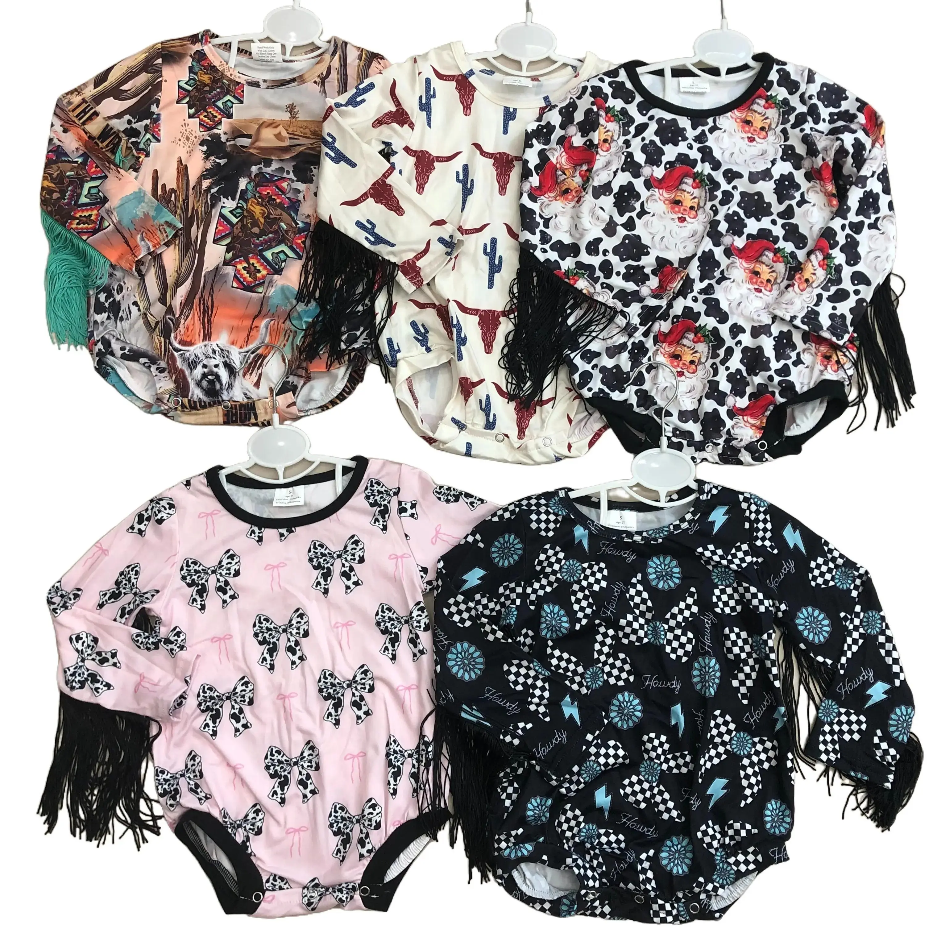 Baby Girl Winter Bubble Western Clothes Tassel Romper Onesie Winter Clothing
