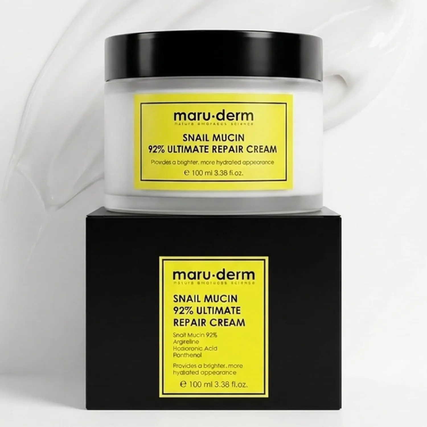 Maruderm Snail Mucin 92% Ultimate Repair Cream with Hyaluronic Acid, Peptides & Panthenol—Barrier Support, Smoothing & Bounce, 3.38 fl. oz. (100 ML)