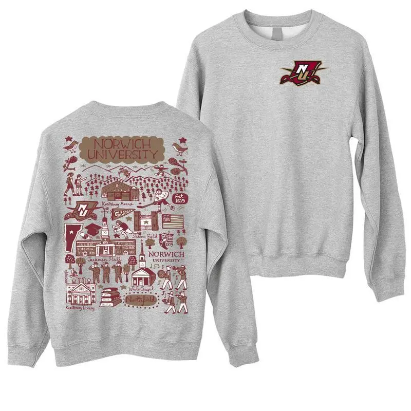 Norwich University Campus Design Sweatshirt - Vintage Style College Crewneck, Established 1819