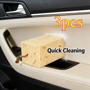 3pcs Large Car Cleaning Sponge Set, High Elasticity Multi-Pore Fast Absorbent, No Scratch Paint, Hanging Rope Design, Home & Vehicle Use