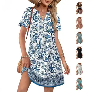 Women's 2026 Casual Summer V-Neck Short-Sleeve Dresses, Dresses for Wedding Guest, Fashion Beach Vacation Clothes