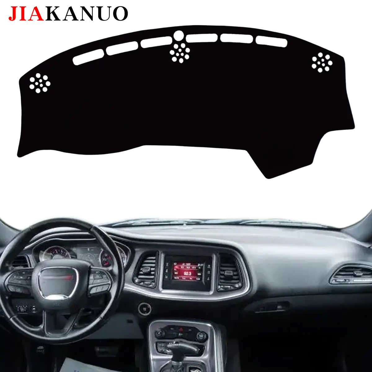 JIAKANUO Fluffy Polyester Dashboard Cover Mat for Dodge Challenger 2015-2025, Car Accessories Interior, Auto Accessories, Anti-Glare Sunshade UV Resistant Dash Protector Pad - Black, Vehicle-Specific Design