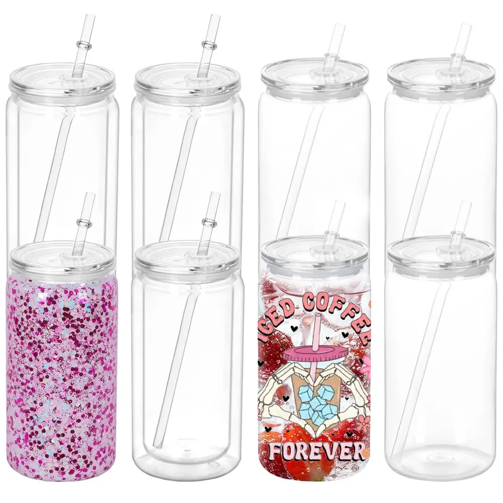 8pcs 16oz Cup-4pcs 16oz Plastic Snowglobe Cup & 4pcs Acrylic Cup, Iced Coffee Cups Water Bottles Mugs for Wedding Party Favor Water Milk Beer Juice Beverage for Glitter Snow Globe DIY UV DTF Wraps summerwins Waterbottle Drinkware