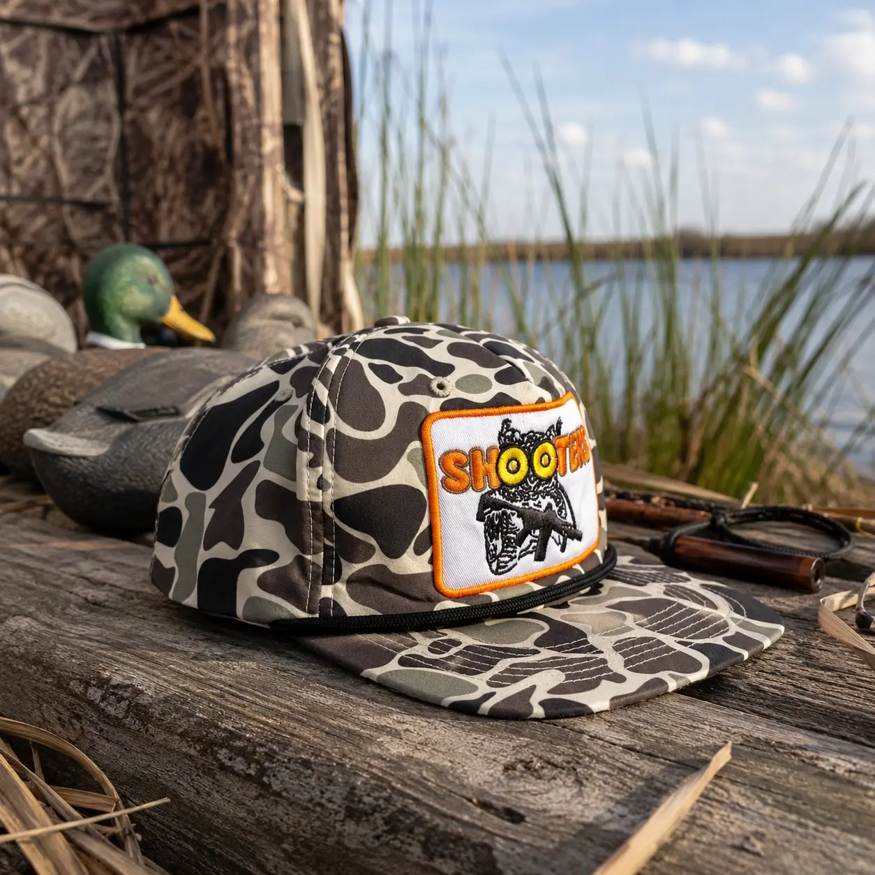 Shooters Camo Trucker Hat, Embroidered Hunting Snapback Cap, Mesh Outdoor Hunting Hat, Sportsman Gift for Men