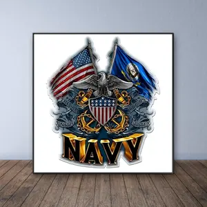 Navy Emblem Pattern DIY Diamond Arts Colorful Painting Kit without Frame, 5D Diamond Arts Colorful Painting Kit, Wall Art Decor for Home Living Room Bedroom
