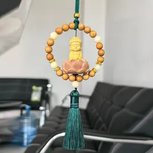 High-End Car Hanging Ornament, Wooden Buddha Bead Charm with Dark Tassels, Perfect for Car Rearview Mirror Decoration
