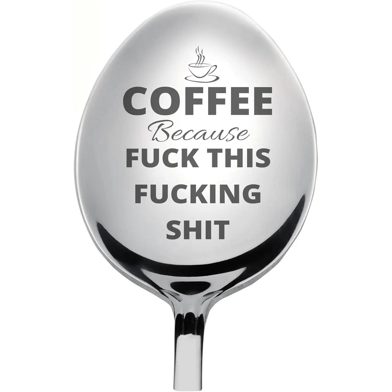 Engraved Stainless Steel Spoons - Humorous "Coffee Because Fuck This" Quote, Corrosion-Resistant, Dishwasher-Safe, Durable Extended-Length Camp Kitchen Tableware, Gift for Coffee Lovers (Grandpa/Grandma)