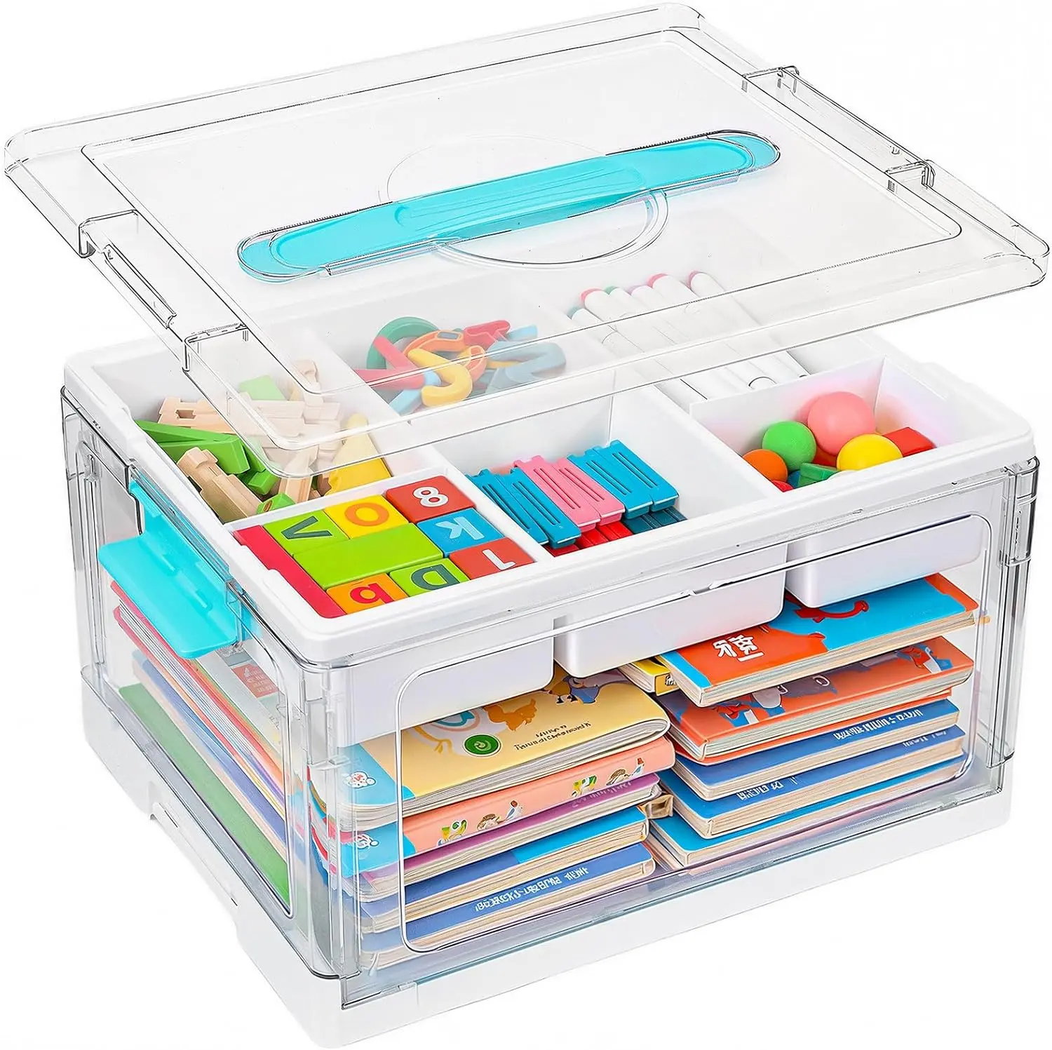 24QT Clear Craft Organizers and, Art Supply Organizer with Removable Tray and Dividers, Craft Supplies Organizer with Handle, Arts and Crafts Bin for Sewing, Coloring Book, Crayon