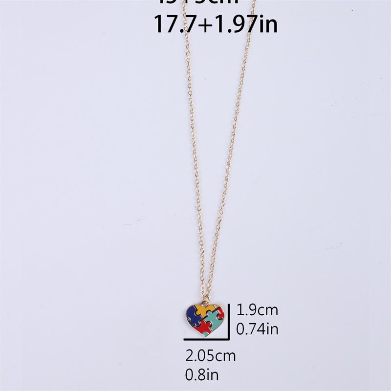 Creative Multi Color Puzzle Autism Awareness Enamel Pendant Necklace Best Friend Ladies Fashion Jewelry Accessories Gift Wholesa month supply Heart Style Choker