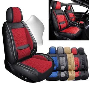 Leather Full Set 5 Seat Covers, Pickup Truck Seat Cushion Cover Fit for Ford F150 SuperCrew & F250 F350 F450 Super Duty Crew Cab XL XLT Lariat King Ranch Platinum