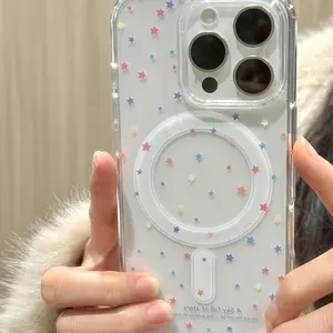 Colorful Star-Patterned  Compatible with iPhone 16 15 Pro Max Plus 14 13 12 mini 11 X XR XS Beautiful Gift Durable shockproof Anti-Scratch PC Protective Case Design Offers Shockproof Supports Magnetic Wireless Charging