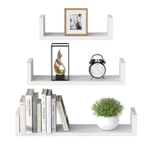 Floating Shelves Wall Mounted, Wall Shelf for Bedroom/Bathroom/Living Room/Kitchen, White Shelves 3 Sizes, U-Shaped