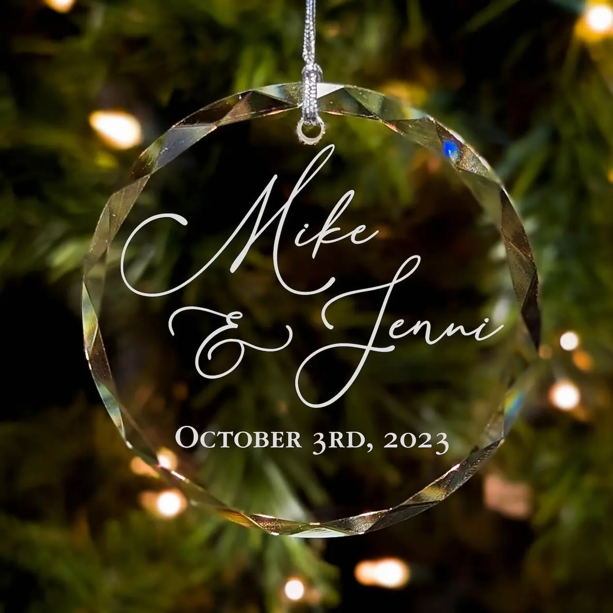 Custom Glass Ornament Personalized with Your Names and Special Date