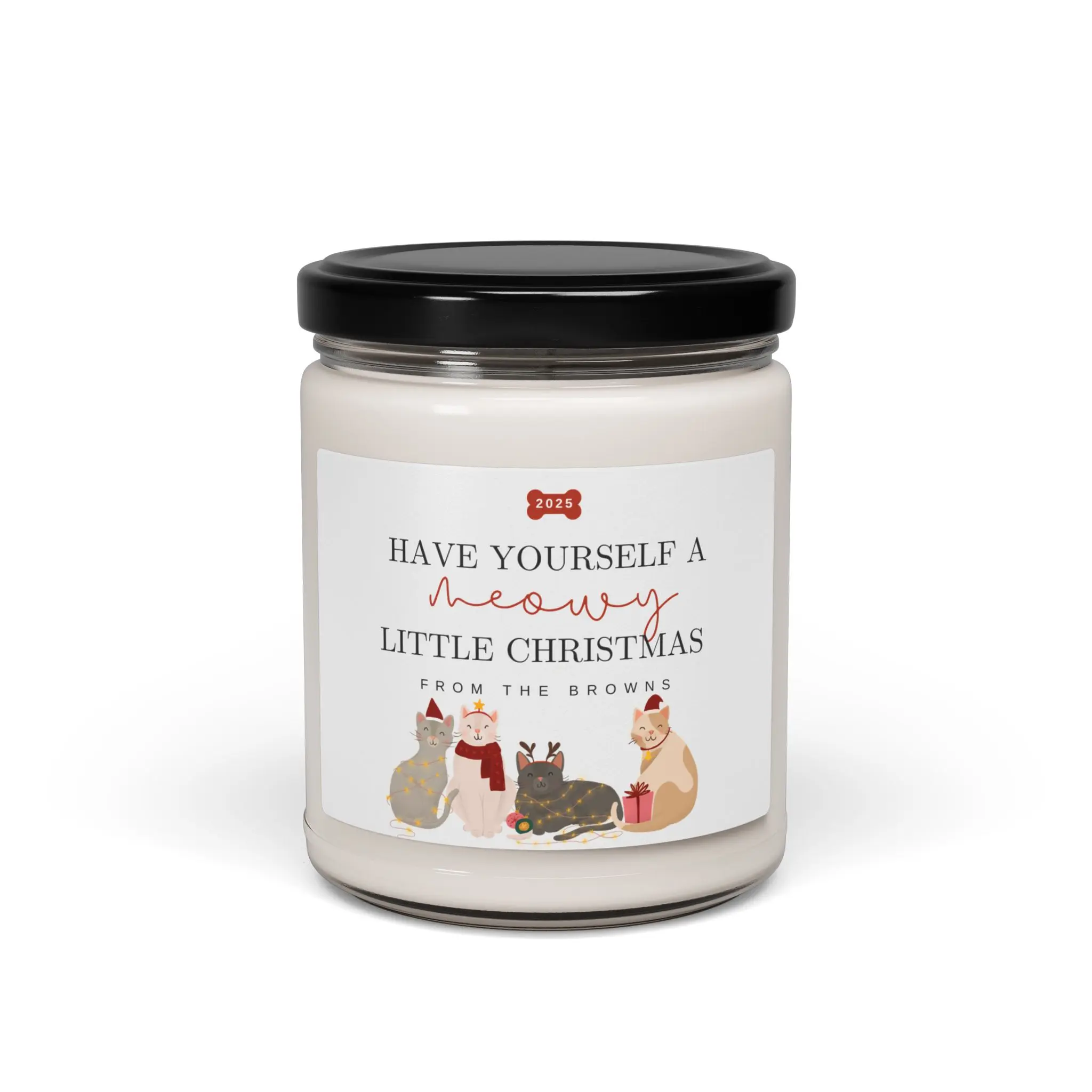 Christmas Cat Scented Soy Candle, 9oz - Personalized Gift for Cat Lovers, Holiday Decor, Festive Home Fragrance, Custom Christmas Candle,
