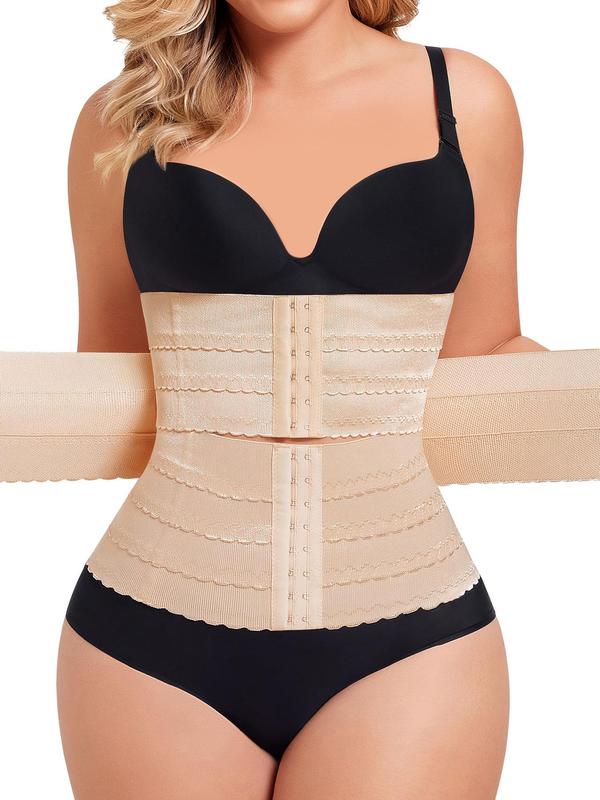 Women's Solid 3-sectional Hook & Eye Waist Trainer, High Stretch Tummy Control Corset for Daily Wear, Women Shapewear Clothes Halloween dailydrip comfyessentials midsize tiktokshopbacktoschool
